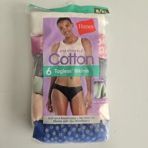 New Women's Pack Of 6 Hanes Bikini Panties Size 8/XL Breathable‎ 100% Cotton